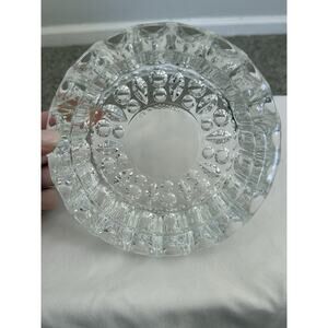 Vintage Round Clear Crystal Glass Cigar Cigarette Ashtray Indonesia 6”